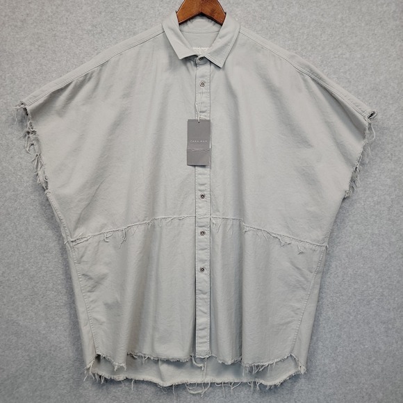 Zara Other - NEW ZARA Man Denim Shirt XL Distressed Overshirt Button‎ Up Short Sleeve Cotton